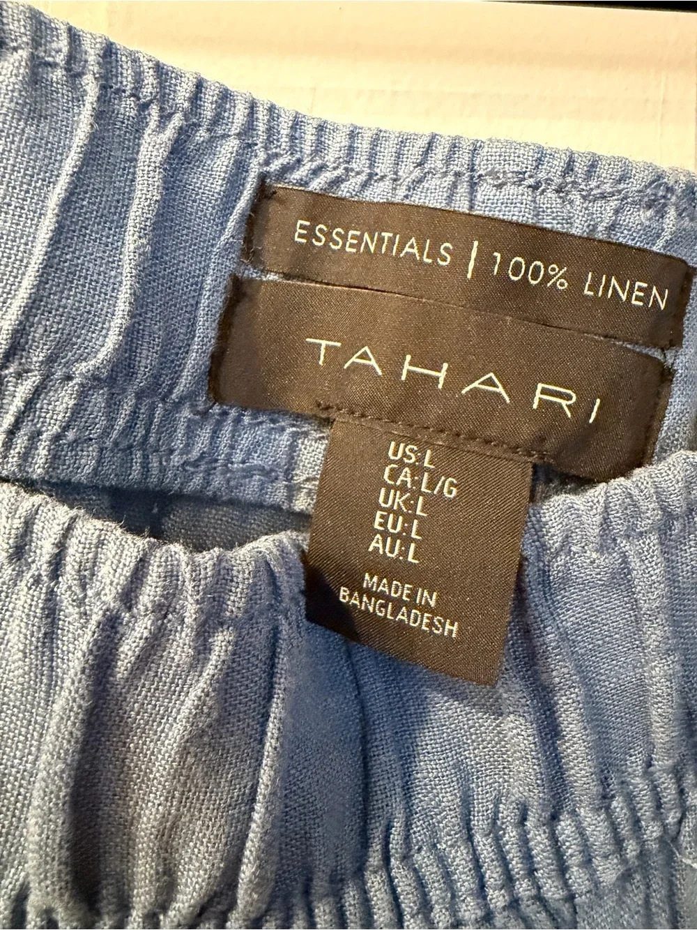 Tahari Blue 100% Linen Elastic Waist Pants